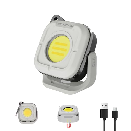 Klarus CL5 Small Work Light Powerful Magnetic Flashlight - 650lm Bright, 4 Color Temperatures (2700K-6500K) & USB-C Rechargeable, 180° Rotatable, IPX5 Waterproof, Portable LED Pocket Light - color: White