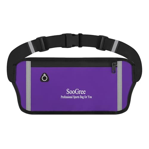 SooGree Running Belt Fanny Pack Running Waist Pack for Women Men Crossbody Bags Slim Reflective Runner Pouch Belt Cell Phone Holder Sport Waist Pack Adjustable Strap Gym Marathon - color: Purple, style: 1190