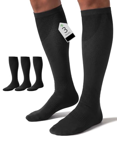 FAIRWIN Bamboo Viscose Compression Socks for Men Women, 15-20 mmHg Knee High Soft Support for Nurse Running Travel Work - color: Black/Black/Black, size: Small-Medium