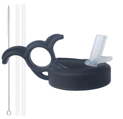 Paravalve High Performance Straw Lid for wide mouth water bottles, Leak-Proof, Insulated, Soft Touch Shaka Handle, BPA Free - color: Black - Shaka