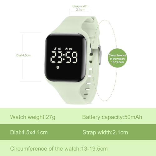 Kids Watches for Girls Boys Digital Sport Watch with Step Counter Pedometer Vibration Alarm Clock, No App Waterproof Fitness Tracker Kids Watch Boys Girls Teens Students Ages 5-16 - color: 028-E-GrayishGreen