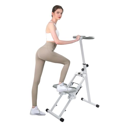 220lbs Foldable Stair Stepper Machine, Vertical Climber Workout Machine with Adjustable Resistance & LCD Display, Home Cardio Climber for for Full-Body Exercise - color: White