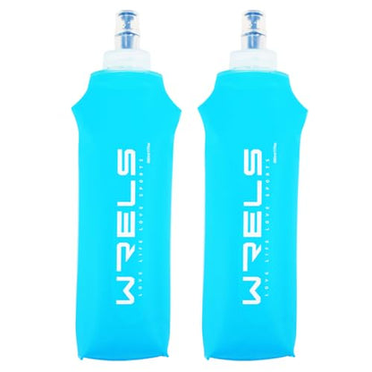 WRELS TPU Soft Flask Lightweight Portable Reusable Water Bottle,BPA Free Collapsible Flask for Hydration Pack in Running Hiking Cycling and Marathon - color: 500ml/16.9oz-2 Pack-Light Blue