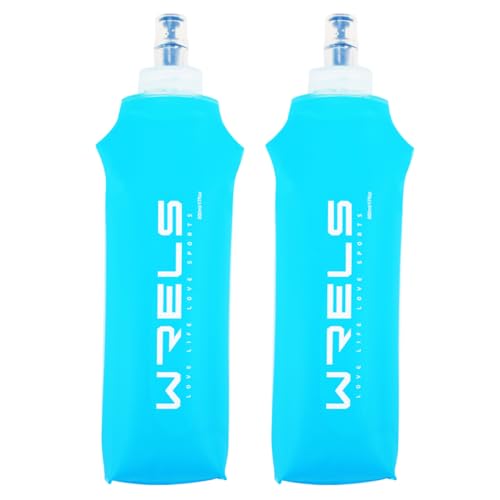 WRELS TPU Soft Flask Lightweight Portable Reusable Water Bottle,BPA Free Collapsible Flask for Hydration Pack in Running Hiking Cycling and Marathon - color: 500ml/16.9oz-2 Pack-Light Blue