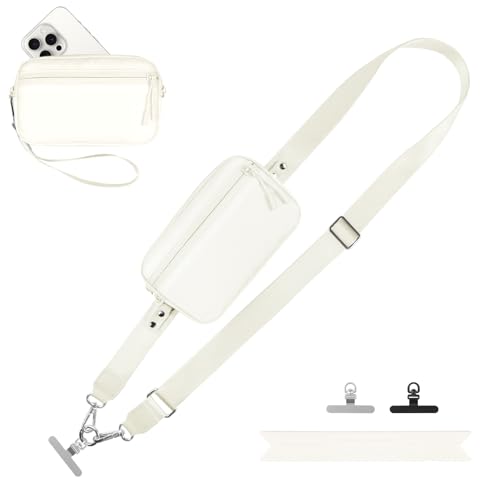 YFWE Clip and Go Strap for Phone with Wallet Crossbody, Adjustable Phone Lanyard with Detachable RFID Wristlet Wallet, Cream (L) - color: Cream, size: Large