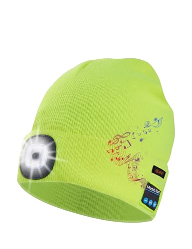 Keains Bluetooth Beanie with LED Light, Gifts for Men Women Dad Husband Him - color: Fluorescent Yellow
