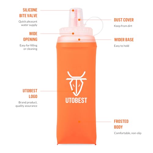 UTOBEST Soft Flask 500ml*2, Collapsible Hydration Water Bottle - color: Orange-500ml*2-40mm