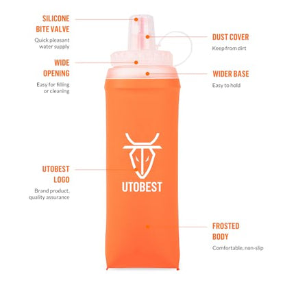 UTOBEST Soft Flask 500ml*2, Collapsible Hydration Water Bottle - color: Orange-500ml*2-40mm