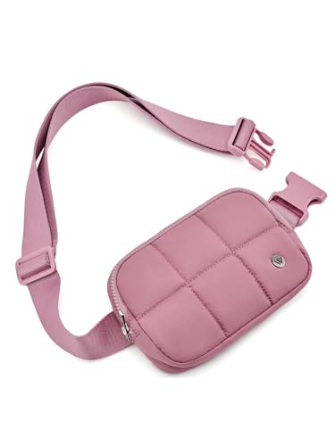 WESTBRONCO Puffer Fanny Packs for Women Quilted Nylon Waterproof Belt Bag with 2 Zipper, Puffy Crossbody Bag with Adjustable Strap, 1L Waist Bag for Travel Daily - color: Dark Pink-25