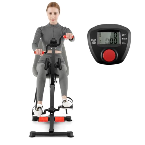 GYMAX Pedal Exercise Bike for Seniors, Hand Arm Leg and Knee Fitness Machine with Massage, LCD Monitor, Adjustable Height and Length for Total Body, Home Exercise Equipment for Elderly - color: Black + Red