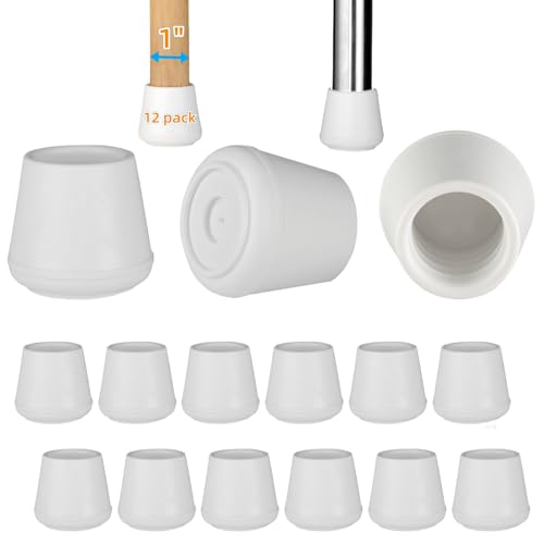 1" Chair Leg Tips Caps, Non-Slip Rubber Leg Tips, Stool Leg Protectors Cap, Folding Metal Chair Leg Tip Replacement, Chair Leg Floor Protectors Round White, 12 Pack - color: White, size: 1" -12pack