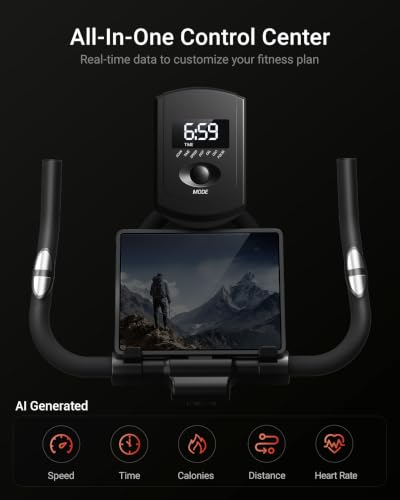 Exercise Bike,Brake Pad Stationary Bike for Home with 0-100 Resistance & App, Silent Belt Drive Stationary Workout Bike for Home with Comfort Seat, Low Noise Indoor Cycling Bike with Heart Rate / Tablet & Bottle Holder