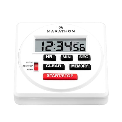 MARATHON 24-Hour Digital Timer, Large Display and Loud Ring Alarm, White