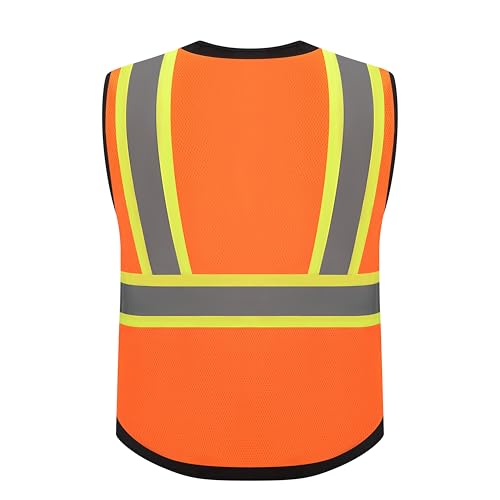 Gasoline Class 2 High Visibility Reflective Safety Vests Women & Men With 5 Pockets And Zipper Front,Meets Ansi/Isea - color: Orange Black, size: X-Small