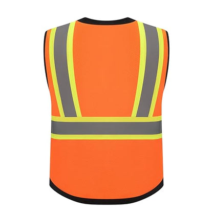 Gasoline Class 2 High Visibility Reflective Safety Vests Women & Men With 5 Pockets And Zipper Front,Meets Ansi/Isea - color: Orange Black, size: X-Large