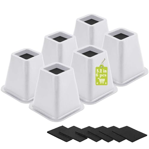 6 Pack Furniture Risers 6 Inch, Bed Risers Heavy Duty for Table Desk Couch Chair Sofa Cabinet Bed Frame Dorm, Square Table Leg Risers Lift Height 6", White - color: White 6 Pack, size: 6 Inch