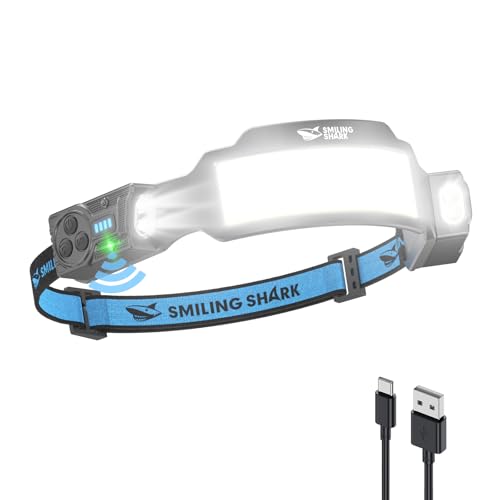 Smiling Shark TS-6 Headlamp, Dual Spotlight with 6X Floodlight & Strobe LED Head Torch Rechargeable 2400mAh Long-Lasting for Camping Hiking Running Jogging (1 Pack) - style: 1 PACK