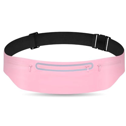 3 Separate pouch Slim Running Belt Fanny Packs for Women & Men，Reflective Running Fanny Pack，Runner Belt for Running Walking Cycling Camping Gym (Pink) - color: Pink