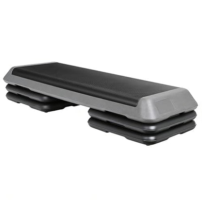 ZENY 43'' Exercise Aerobic Step Platform, Adjustable Fitness Stepper with 4 Stackable Risers, Aerobics Stepper Workout Stepper for Home Gym Cardio Strength & Training - color: Grey