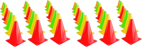 Super Z Outlet 7.5" Bright Neon Colored Orange, Yellow, Red, Green Cones Sports Equipment for Fitness Training, Traffic Safety Practice (48 Pack) - size: Small (Pack of 2)