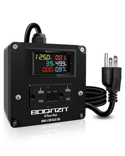 20A AC Power Meter, NEMA 5-15P to 5-20R Outlet Monitor