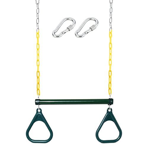 Take Me Away 18'' Trapeze Swing Bar Rings 48'' Heavy Duty Plastic Coated Chains Swing Set Accessories - color: Grenn