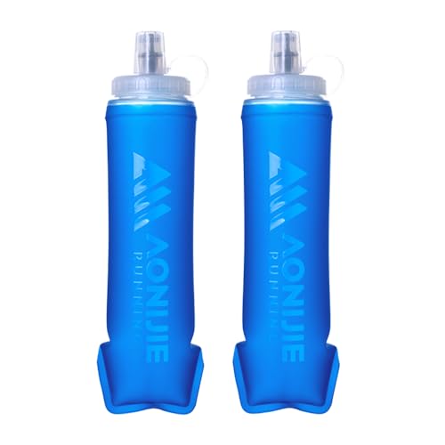 AONIJIE TPU Soft Flask Water Bottle Collapsible Running Flask for Hydration Pack, BPA Free, Wide Opening, for Outdoor Sports Hydration - color: E1#500ml(Embossing)-2Pcs