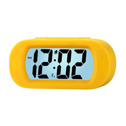 Plumeet Kids Alarm Clock Large Digital LCD Travel Alarm Clocks with Snooze and Night Light - Ascending Sound and Handheld Size - Best Gift for Kids (Yellow) - color: Yellow