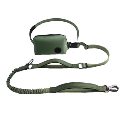 Hands Free Dog Leash for Large Medium Dogs Heavy Duty Bungee Reflective Adjustable Waist Leashes for Walking Running with Zipper Pouch 6-9FT (Green-1 with 6-9FT) - color: Green-1 with 6-9FT