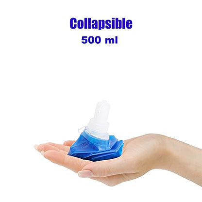Collapsible Water Bottle, BPA-Free Collapsible Soft Flask Foldable Water Bottle for Running Hiking Cycling Climbing Travel (500ML)