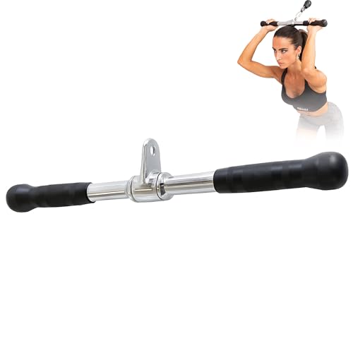 Cable Attachment Handles & Bars – One Hand, Double Handle, Triangle Grip, Straight Bar 50cm & Rope 120cm – Rotating, Rubber Grips, Steel – Accessory for Cable Machine, Tower & Power Rack - style: Straight Bar 50cm