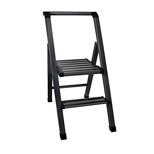 Step Ladder 2 Step Folding, Decorative - Modern Beautiful Grey Aluminum, Ultra Slim Profile, Anti Slip Steps, Sturdy-Portable for Home, Office, Kitchen, Photography Use,by SORFEY - color: Grey Aluminum, size: 2-Step