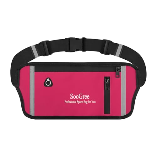 SooGree Fanny Packs for Women Men Slim Running Belt Waist Pack Runners Bag Waterproof Money Belt Phone Holder for Sports Hiking Traveling Walking Reflective Strip Adjustable Strap - color: Red, style: 1187