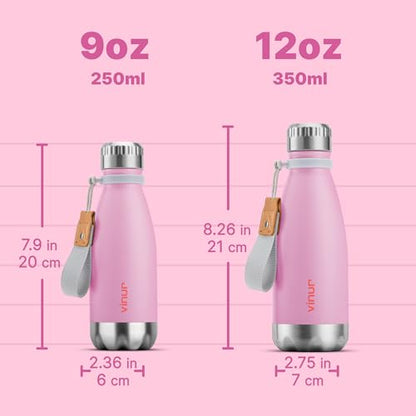 Kids Water Bottle-9 oz Leak Proof Insulated Water Bottle for Lunchbox - color: Purple Pink, size: 9 Ounces