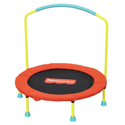 Fisher-Price 3-Foot Mini Trampoline, WonderJump 36-Inch Round Indoor Toddler Kids Trampoline with Stabilizing Handlebar - color: Red