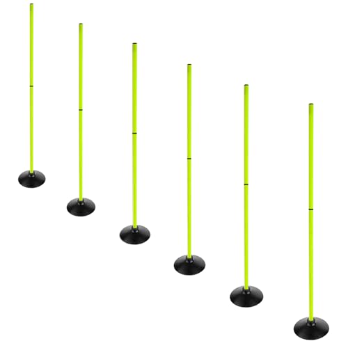Fluorescent Green Soccer Agility Poles Set Detachable Sports Trainning Speed Pole Slalom Poles with Rubber Base Sport Traning Equipment - color: 4.9 FT, style: Pack of 6