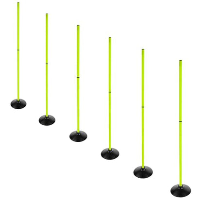 Fluorescent Green Soccer Agility Poles Set Detachable Sports Trainning Speed Pole Slalom Poles with Rubber Base Sport Traning Equipment - color: 4.9 FT, style: Pack of 6