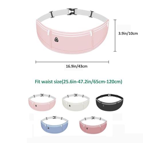 3-Pocket Running Belt Waist Pack, Anti-Shake Sweatproof Running Pouch, Ultra-Thin Adjustable Sports Belt for Men Women - color: Basic-Pastel Pink