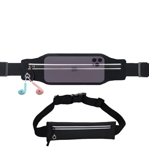 Slim Running Belt Fanny Pack for Men Women, Running Hiking Cycling Phone Holder, Reflective Runners Pouch Waist Pack for Workout, Money Belt, Running Gear Accessories Gift【Fits All Size Phones】