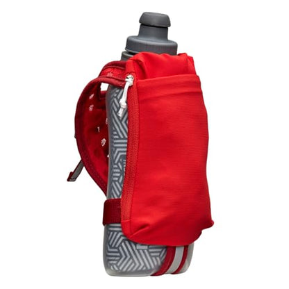 Nathan SpeedDraw 2 Insulated Handheld Running Water Bottle Flask 18oz – Double-Wall Insulation, Ergonomic Grip, Blast Valve Cap, Phone & Key Storage Pockets, Reflective Design - color: 18oz Insulated - Ribbon Red
