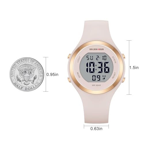 GOLDEN HOUR Waterproof Sport Women's Digital Chronograph Silicone Strap Watch - color: Rose Gold/Pink Sand