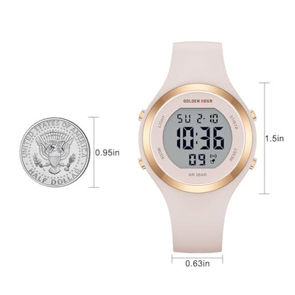GOLDEN HOUR Waterproof Sport Women's Digital Chronograph Silicone Strap Watch - color: Rose Gold/Pink Sand