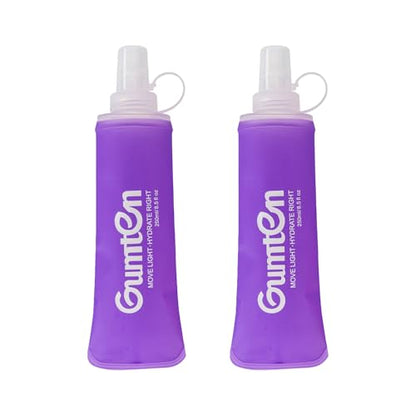 2 Pack Soft Flask 250ml TPU Collapsible BPA-Free Soft Water Bottle for Hydration Pack Running Vest Marathon Hiking Cycling (Purple) - color: 2pcs, 250ml Purple