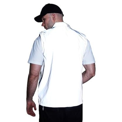 Men's Four Seasons Can Be Used for Outdoor Night Running, Cycling, Night Shiny Vest Couple Sleeveless Jacket - size: Medium