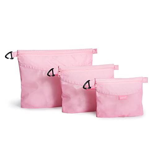 pack all 3 Pcs Water-Resistant Zipper Pouch, Mesh Zipper Bag - color: Pink, size: Set