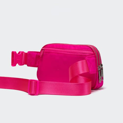 Pander Nylon Fanny Pack Belt Bag for Women with 5 Zipper Pockets - color: Sonic Pink