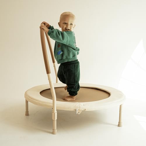 36" Kids and Toddler Mini Trampoline, Aesthetic Indoor and Outdoor Small Baby Trampoline with Removable Handle, Ultra Safe No-Gap Elastic Spring Design