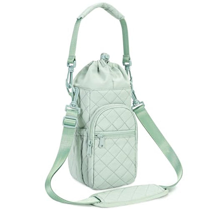 sportsnew 40oz Insulated Crossbody Water Bottle Bag Gym Hiking Phone Pocket - color: Quilt Green
