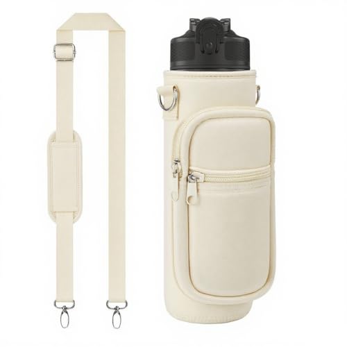 Water Bottle Sling Bag with Storage Pockets & Strap for Hiking Gym Walking - color: Beige 01, size: 32oz Long