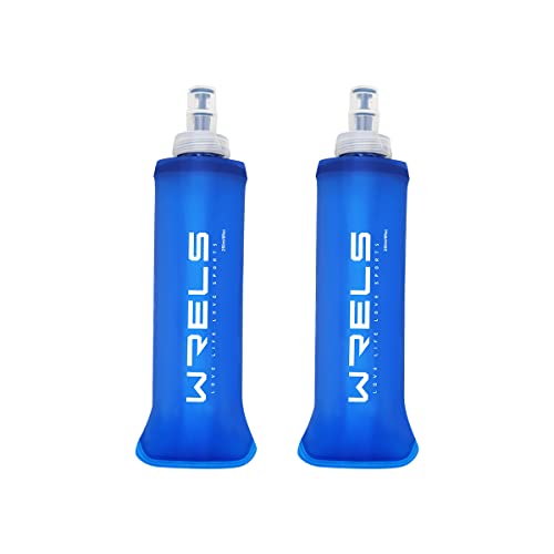 WRELS TPU Soft Flask Lightweight Portable Reusable Water Bottle,BPA Free Collapsible Flask for Hydration Pack in Running Hiking Cycling and Marathon - color: 250ml/8.45oz-2 Pack-Dark Blue
